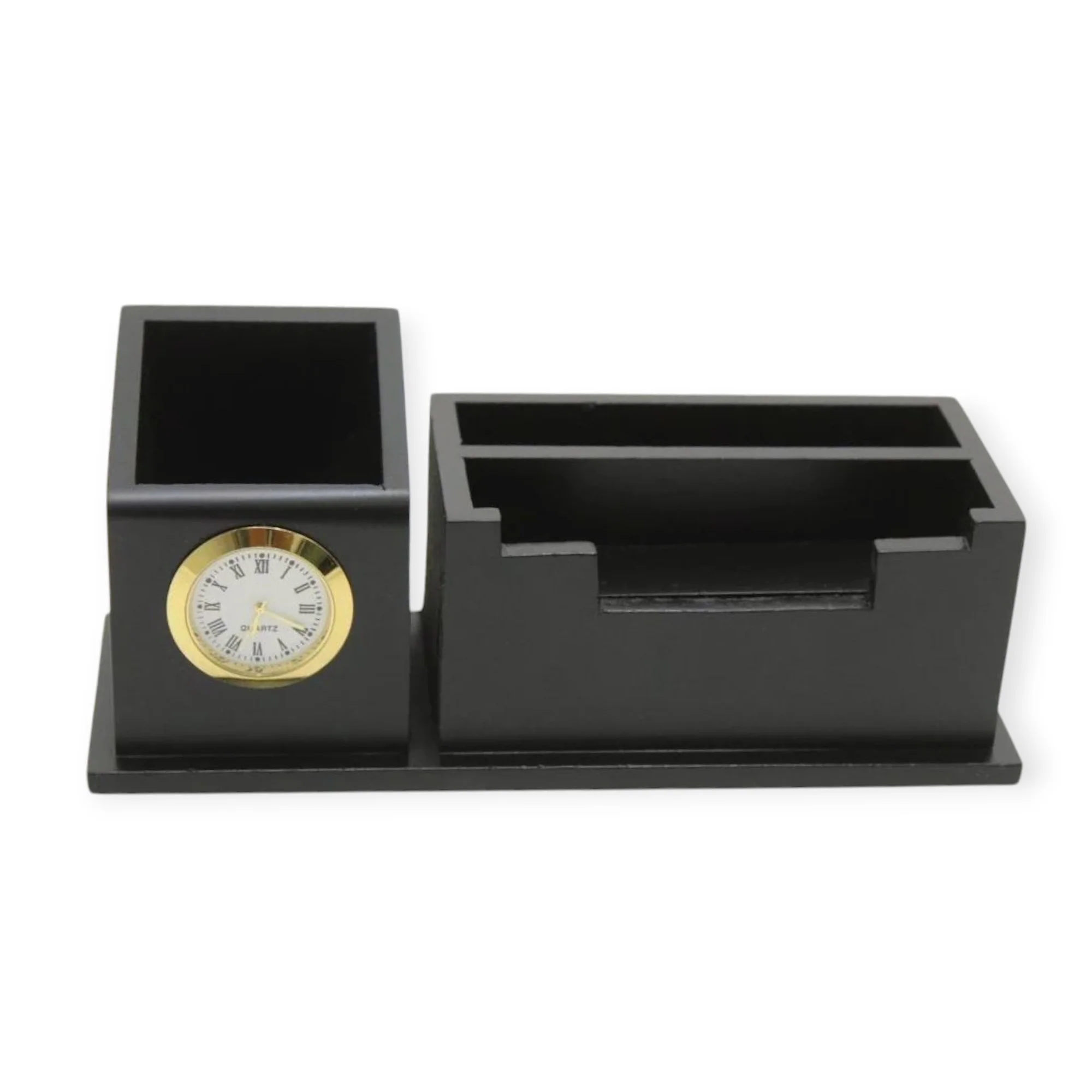 Matte Black Pen Stand with Clock